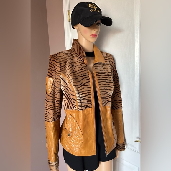 kastelano Jackets & Blazers - Tiger Print Zip Up Coat with leather insert.